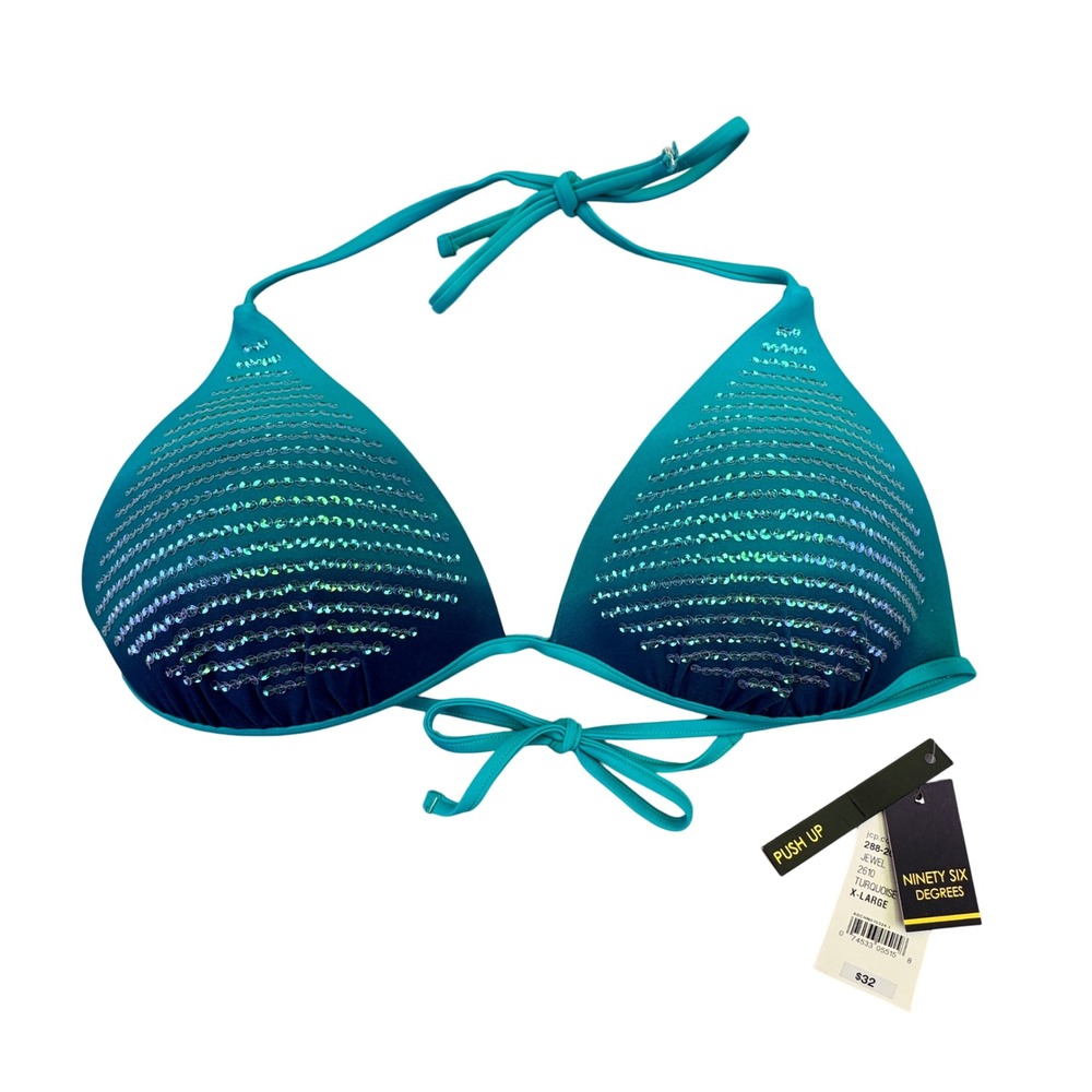 Ninety Six Degrees Swim Suit Women's XL Push Up Top Turquoise‎ Blue Embellished